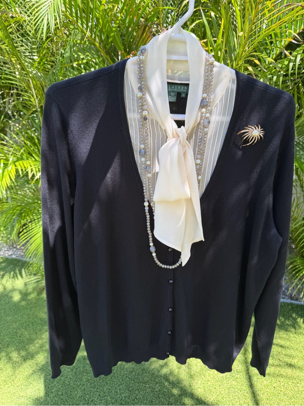 Lauren Ralph Lauren Layered-Look Cardigan Silk/Cashm, Size 3X, New Without Tags